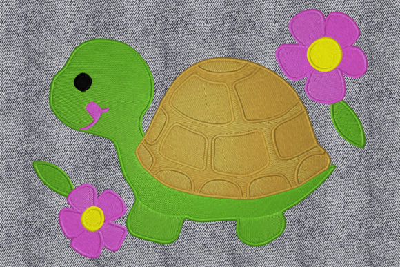 Happy Turtle Embroidery Design