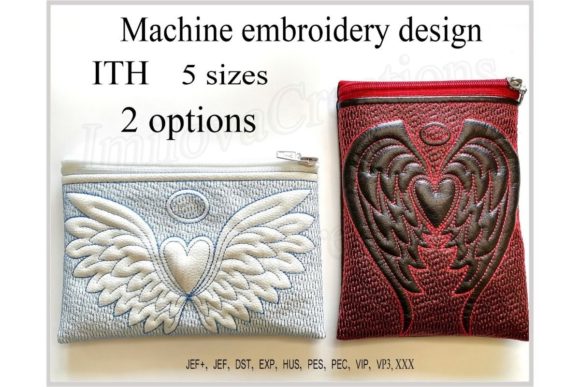 In the Hoop Cosmetic Bags Angel Wings with Heart
